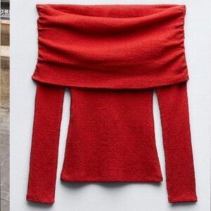 Zara Red Off-Shoulder Sweater